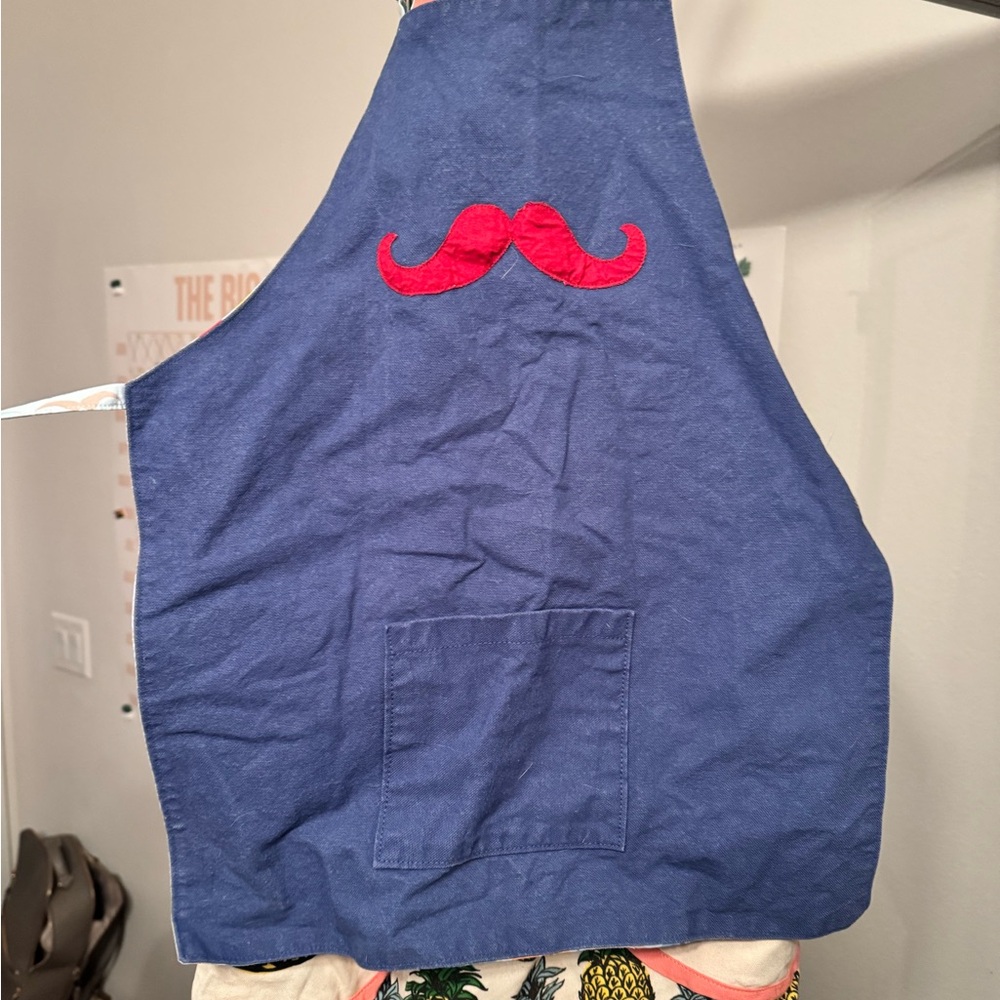 Navy Apron with Red Mustache Accent